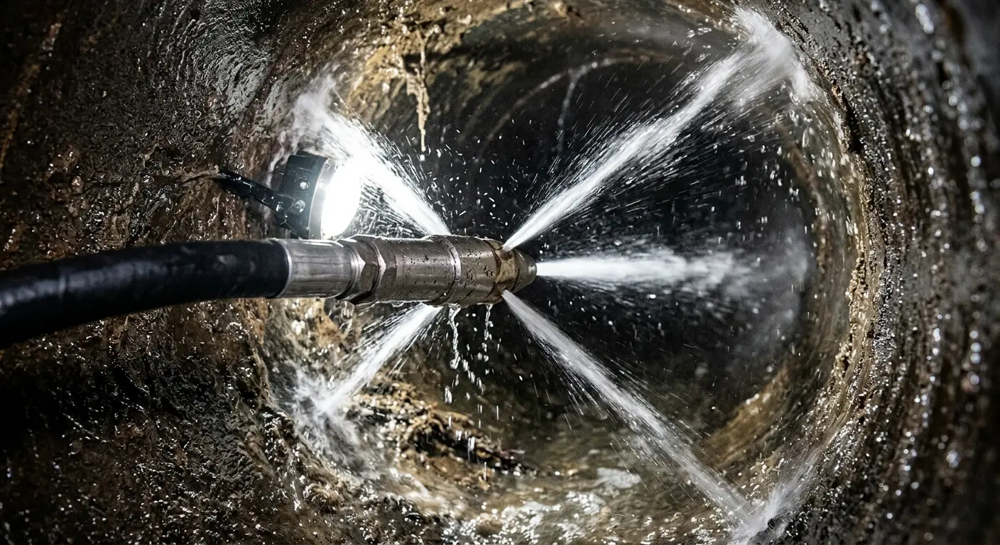 High-pressure hydro jetting nozzle cleaning sewer pipe for Storm Drain Cleaning in Wheeling